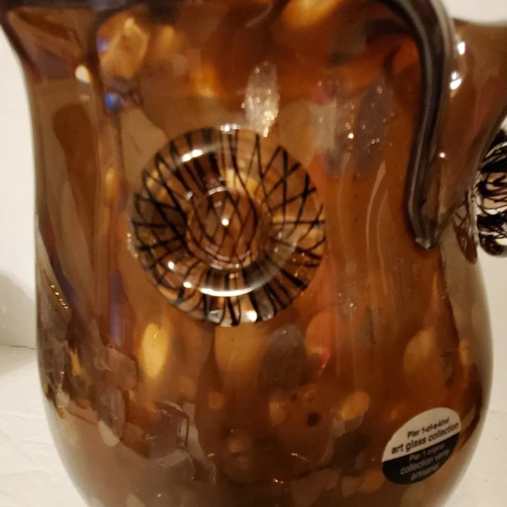 Pier 1 Animal OWL Vase Is One Of A Kind Brown Glass 8